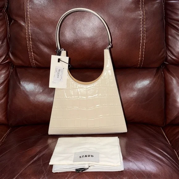 🔥🔥🔥NEW Staud Rey Croc Embossed Leather Shoulder Bag - Picture 8 of 10